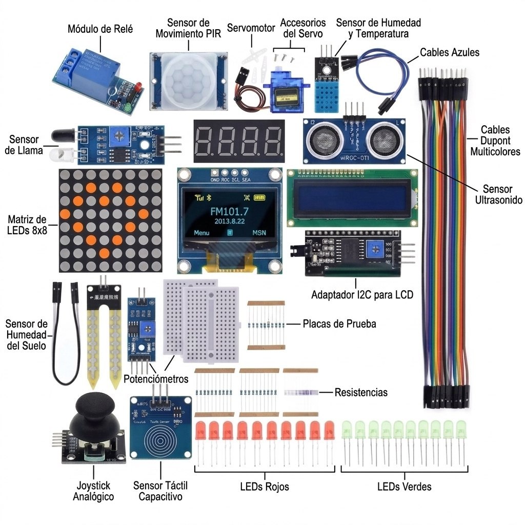 Kit Arduino Aprendizaje Sensores pantalla modulos