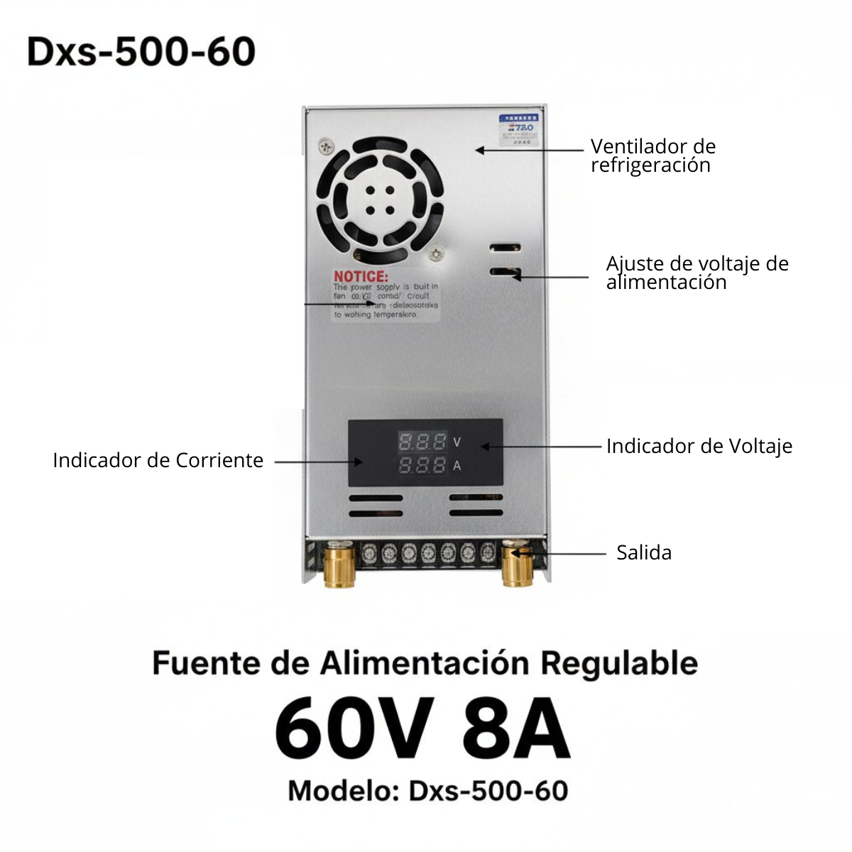 Fuente De voltaje 0 - 60V 8A Voltaje y Corriente Regulable